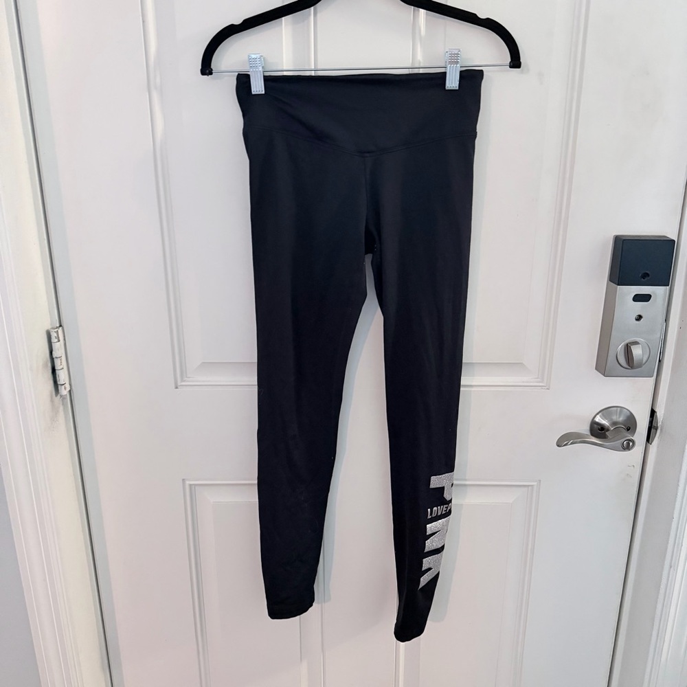 PINK Victoria’s Secret Active Leggings S | Black Glitter Logo